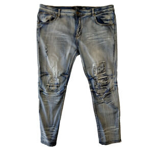 Straight Faded Distressed RPM Jeans Men’s 40(42)x32 Light Wash Stretch Denim